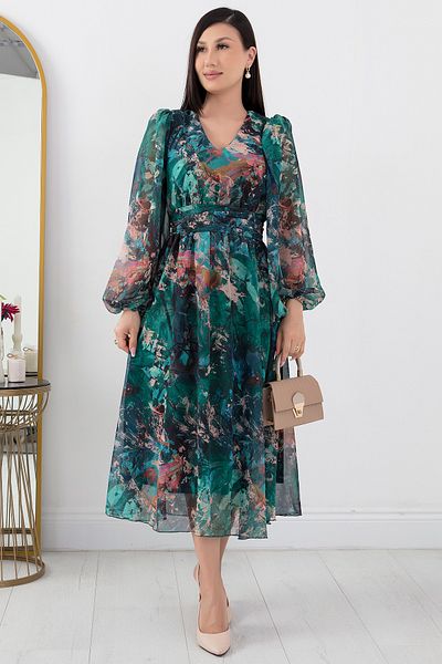 PULLIMM Rochie midi din șifon cu mânecă lungă și decolteu în V - GRS3410