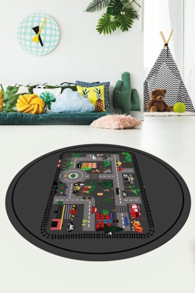 EY HOME Trafik Yollu Arabalı Yıkanabilir Eğlendirici Yuvarlak Çocuk Odası Oyu...