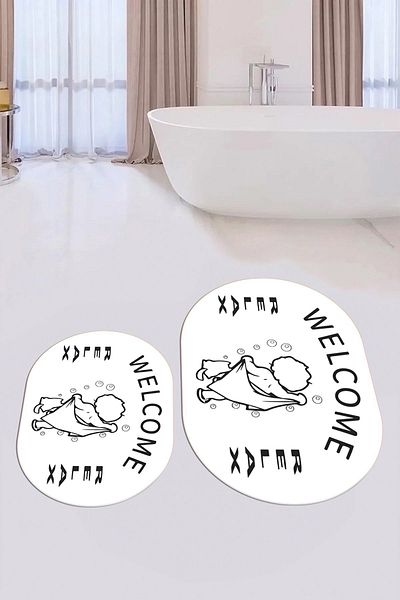 EY HOME Set de scaune de toaletă pentru baie, ovală, lavabilă, modernă, imprimată digital, OKLZT-11-ALB,