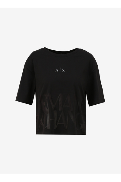 Armani Exchange Bisiklet Yaka Baskılı Siyah Kadın T-Shirt 3DYT33