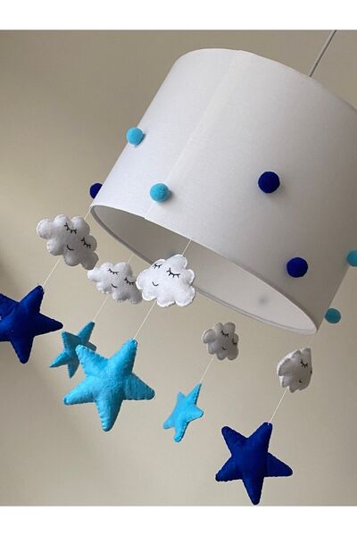atölye ay ışığı Mavi Lacivert Ponponlu Bebek Çocuk Odası Avize