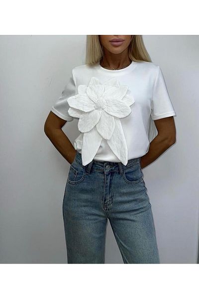 Pulli Collection Нова сезонна бяла дамска тениска с флорални шарки