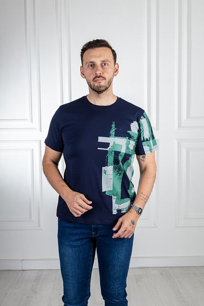 Sarar Μπλουζάκι με στάμπα Navy Blue Interview Wraps 0 γιακά 100% βαμβάκι
