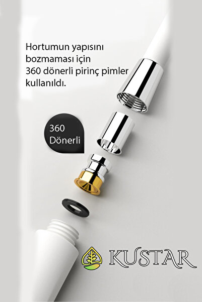 KUSTAR Nano Silikon Patlamaz Yırtılmaz Ezilmez Duş Hortumu 150 cm Siyah Banyo Duş Hortumu