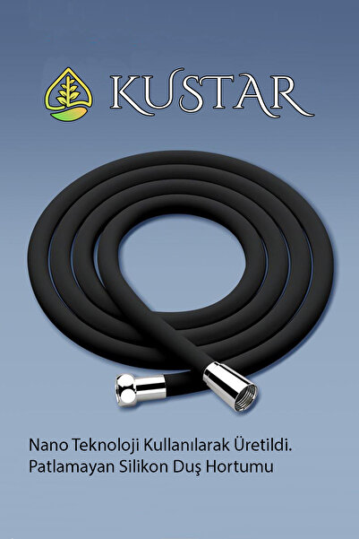 KUSTAR Nano Silikon Patlamaz Yırtılmaz Ezilmez Duş Hortumu 150 cm Siyah Banyo...