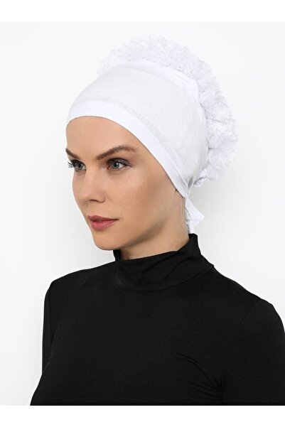 Ebru غطاء رأس أبيض مكشكش (مكشكش)