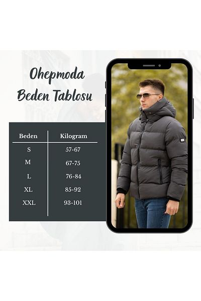 OHEPMODA Мъжко зимно пухено яке - водо- и ветроустойчиво, с качулка и подплата