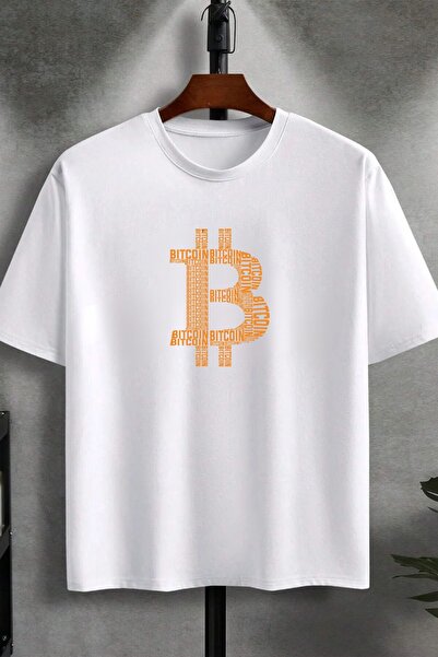 Massgai تيشيرت بتصميم برتقالي بيتكوين مطبوع للجنسين مطبوع كبير الحجم 100% قطن