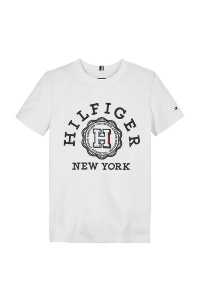 Tommy Hilfiger Men's White T-Shirt - Monotype Arch H Seal Printed, S/S