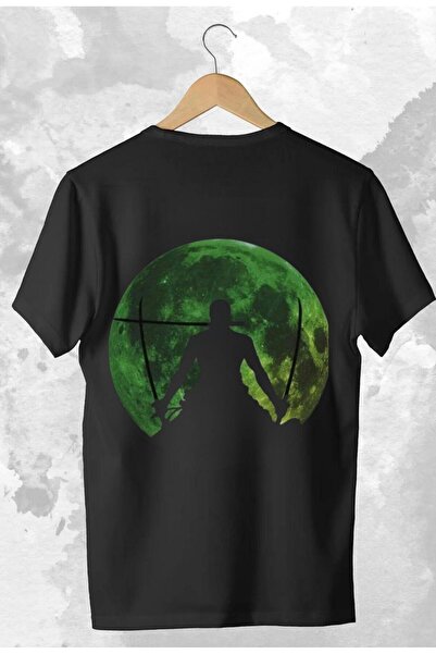 Massgai Unisex Tasarım One Piece: Roronoa Zoro Ön Arka Baskılı Oversized Anime %100 Pamuk T-shirt
