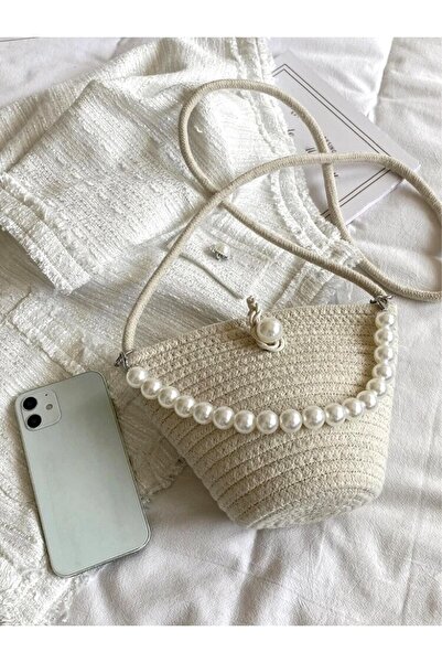 Katusa Kadın Kırık Beyaz Incili Tasarım Omuz Çantası