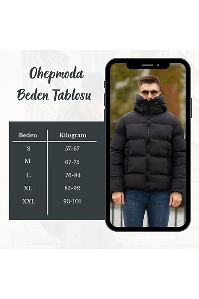 OHEPMODA Jachetă de puf de iarnă pentru bărbați - impermeabilă și rezistentă la vânt, cu glugă și blană în interior
