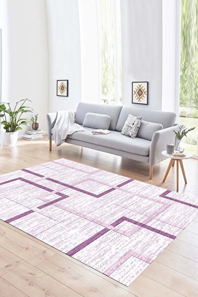 Kilimteks Dijital Baskılı Kaymaz Yıkanabilir Modern Desen Yolluk Mutfak Salon Halısı, N-MODERN-80-MOR,