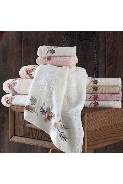 Altınbaşak 6 Pieces 50x90cm 3D Embroidered Dowry Bamboo Dress and Towel Set - Face Luxury (40% BAMBOO LIFE)