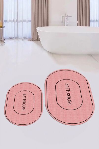 EY HOME Ψηφιακό με τύπωμα Αντιολισθητικό Σετ Τουαλέτας Οβάλ Μπάνιου με Επιγραφή, Πλένεται, Σετ Τουαλέτας