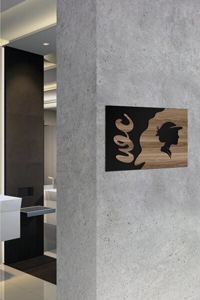 KLES Wc Yazılı kadın Dekoratif Ahşap Tuvalet Yönlendirme Levhası wc tabelası