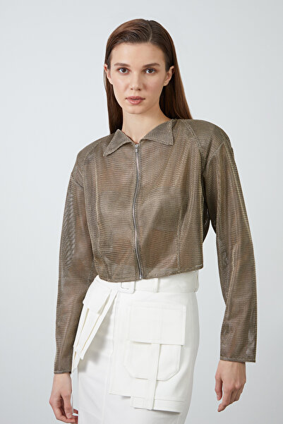 GİZİA Siyah File Crop Üst Ve Ceket