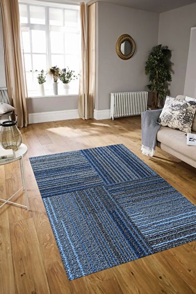 Napoli Home Dijital Baskılı Kaymaz Yıkanabilir Modern Desen Yolluk Mutfak Salon Halısı, N-MODERN-34-MAVİ,