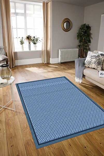 Napoli Home Dijital Baskılı Kaymaz Yıkanabilir Jüt-Hasır Desen Yolluk Mutfak Salon Halısı, N-JÜT-03-MAVİ,