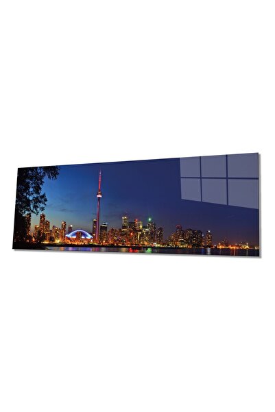 City Panoramic Glass Table in Lights, Modern Stylish Home Office Wall Decor, Gift Tempered Glass