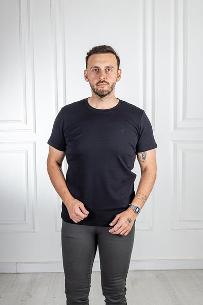 Sarar Sarar İnterview - Tricou de bază din bumbac negru cu guler 0