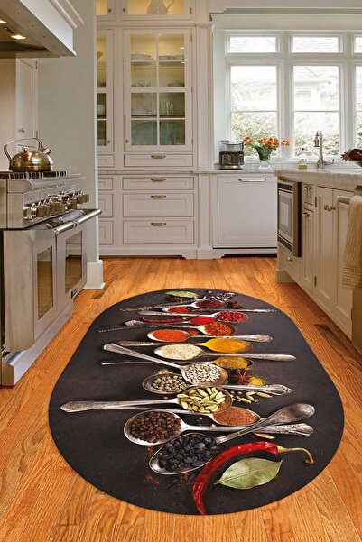 Kilimteks 3D Dijital Baskılı Kaymaz Yıkanabilir Renkli Modern Oval Mutfak Hal...