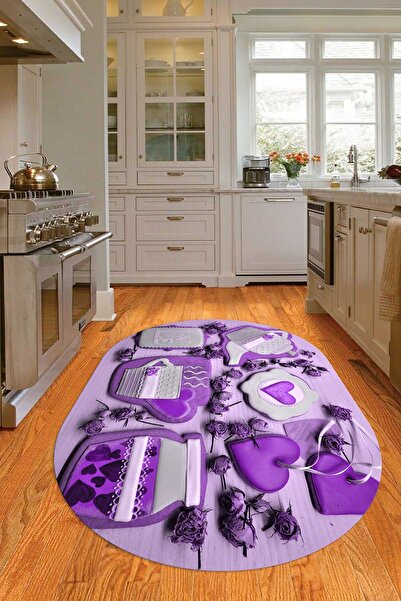 Kilimteks 3D Dijital Baskılı Kaymaz Taban Yıkanabilir Renkli Modern Oval Mutf...