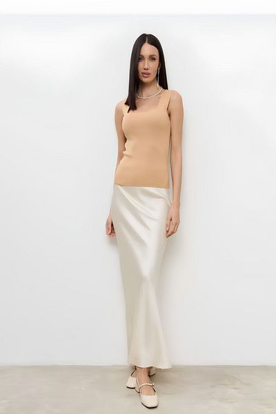 Baluxe Beige Square Collar Thick Strap Women's Knitwear Blouse