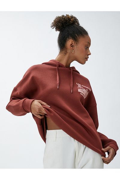 Koton Φούτερ με κουκούλα Oversize πίσω με στάμπα μακρυμάνικο