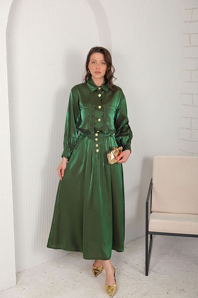 Melike Tatar Shiny Green Skirt Suit - 3-3123