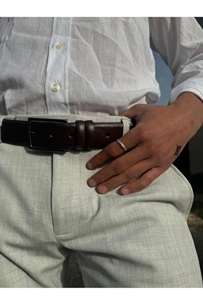 GörSeç Чоловічий ремінь - оригінальна коричнева шкіра, металева пряжка, 3,5 с...