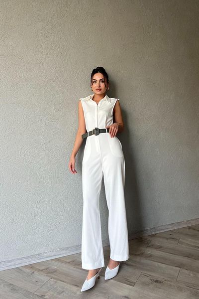 Seda Yalçın Atelier Ecru Jumpsuit - Belt Detailed