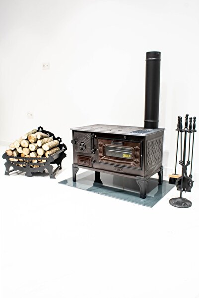 özçanci ( Ürün Ağırlığı : 48 KG ) Takma Ayak Döküm Estetik Kuzine Kömür Odun Sobası Modern Renk Koyu Kahve