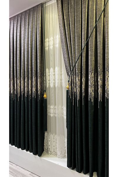 Fon Dünyası Panel Background Curtain Emerald Green