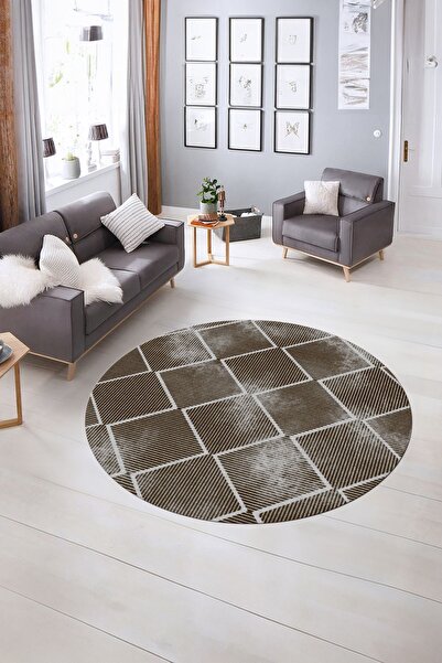 Alkilim Dijital Baskılı Kaymaz Taban Yıkanabilir Sade Yuvarlak Mutfak Salon H...