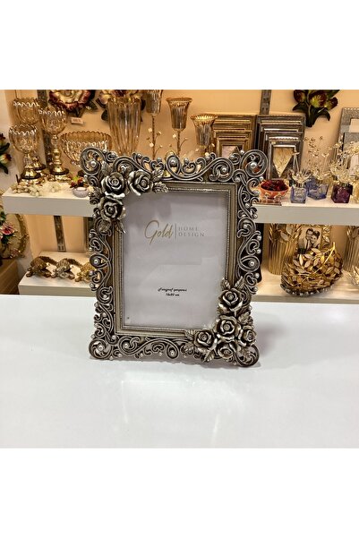 Gold home design Fotoğraf Çerçevesi Çiçek Desenli Taş Detaylı 15x20