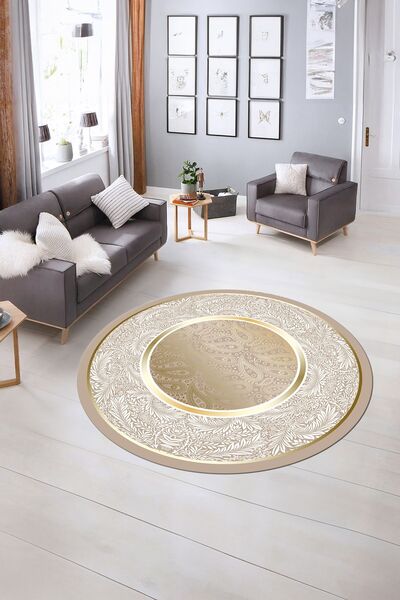 Alkilim Dijital Kaymaz Yıkanabilir Çerçeveli Desen Yuvarlak Mutfak Salon Halı...
