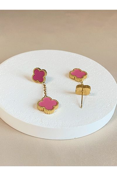 Inure Jewelry Pink Clover Model Steel Earrings