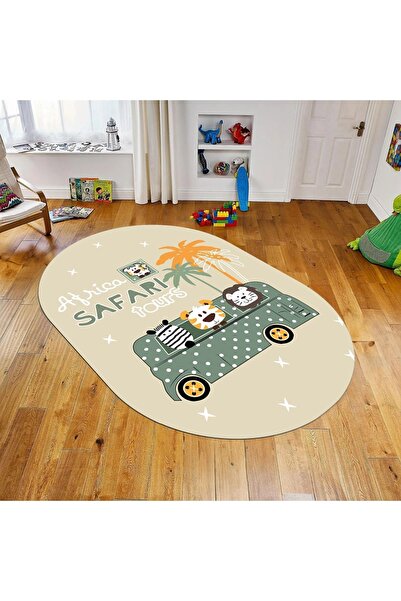 Viyana Home Dijital Baskılı Kaymaz Taban Yıkanabilir Oval Çocuk Odası Oyun Ha...