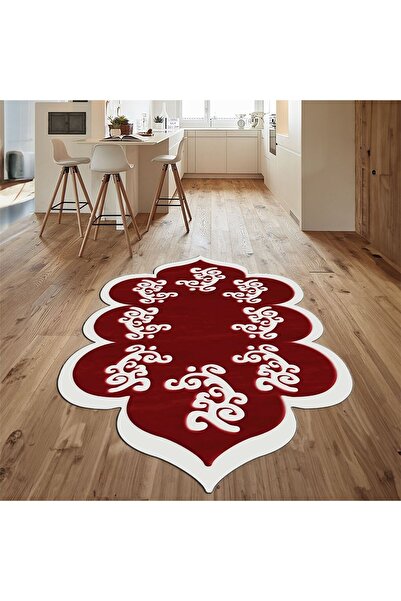 Viyana Home Dijital Baskılı Kaymaz Taban Yıkanabilir Lazer Kesim Salon Halısı Yolluk, V-LAZER-01-KIRMIZI,
