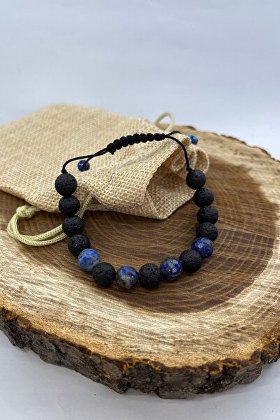 Balzamin Design سوار من الحجر الطبيعي الحقيقي مصنوع يدويًا من حجر اللافا وحجر...