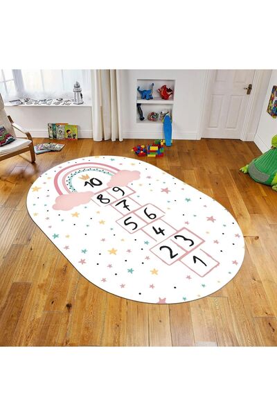 Viyana Home Dijital Baskılı Kaymaz Taban Yıkanabilir Oval Çocuk Odası Oyun Ha...