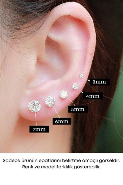 Balzamin Design 925 Ayar Gümüş Rodyumlu Zirkon Taşlı Tek Taş Küpe 3 mm Unisex Erkek Küpe Kadın Küpe