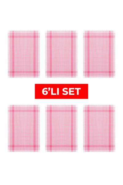 Tuable Pöti Kareli 6'lı Kurulama Bezi Pembe 45x70cm
