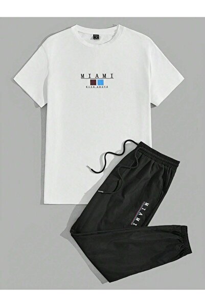 over head oh Біла футболка Oversize з принтом Miami та комплект джоггерів для чоловіків