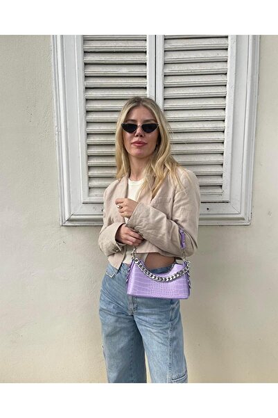 Tina Metal detaliu cu lanț geantă Crocodil Liliac