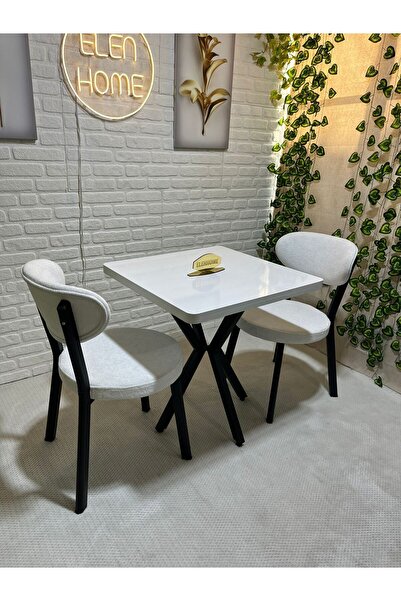 ELEN HOME ARYA Masa Sandalye Takımı 2 Kişilik Yemek Masası Takımı Mutfak Masası Takımı Teddy Kumaş
