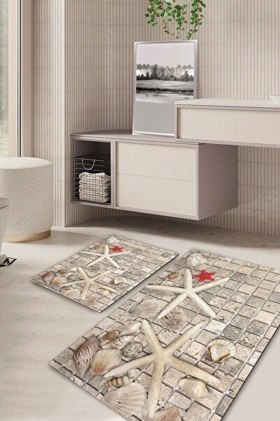 Kilimteks 3 Boyutlu Kaymaz Taban Yıkanabilir 2'li Set Banyo Halısı Paspas Klo...