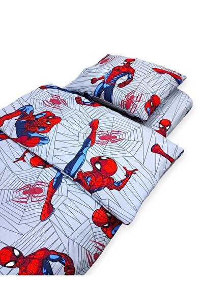 Bebek Özel Cotton Kids 90X190 Montessori Pillow Sheet Quilt Set Gray Spider-M...