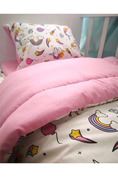 Bebek Özel Cotton Children's Single Pillow Sheet Quilt Set White Unicorn (with Quilt)